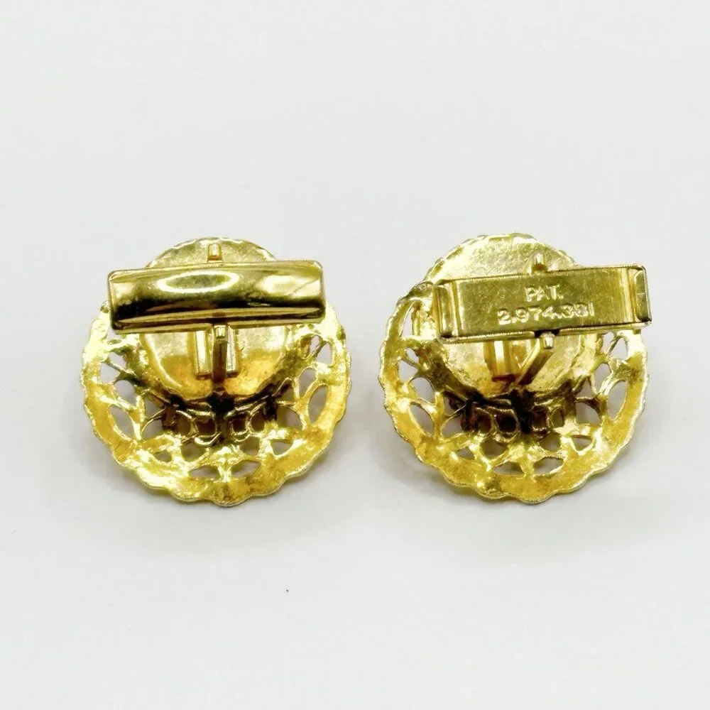 Speckled Art Glass‎ Gold Tone Filigree Cufflinks